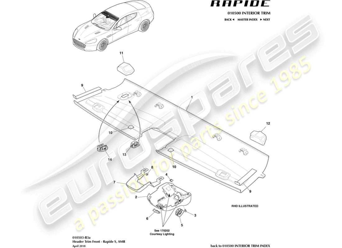 a part diagram from the aston martin rapide (2013) parts catalogue