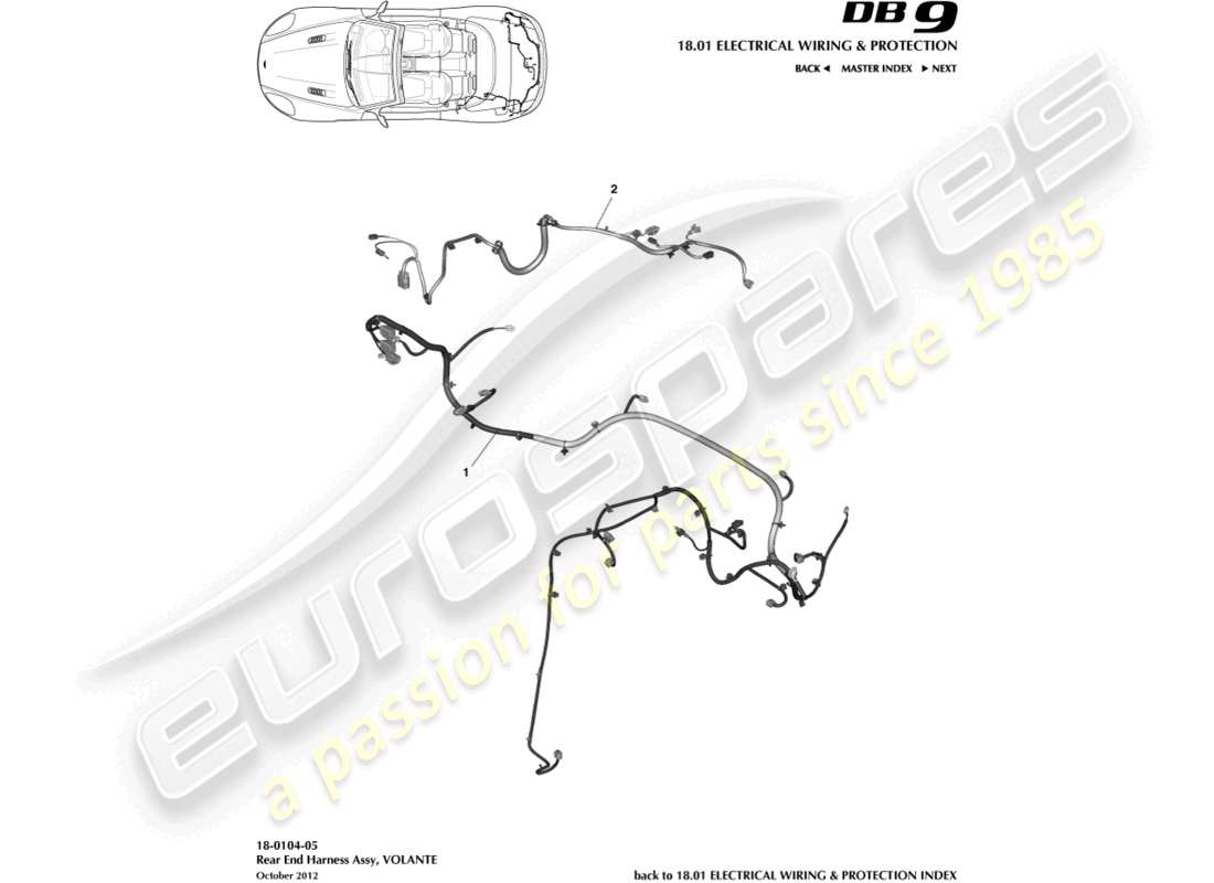 aston martin db9 (2013) rear end harness, volante parts diagram