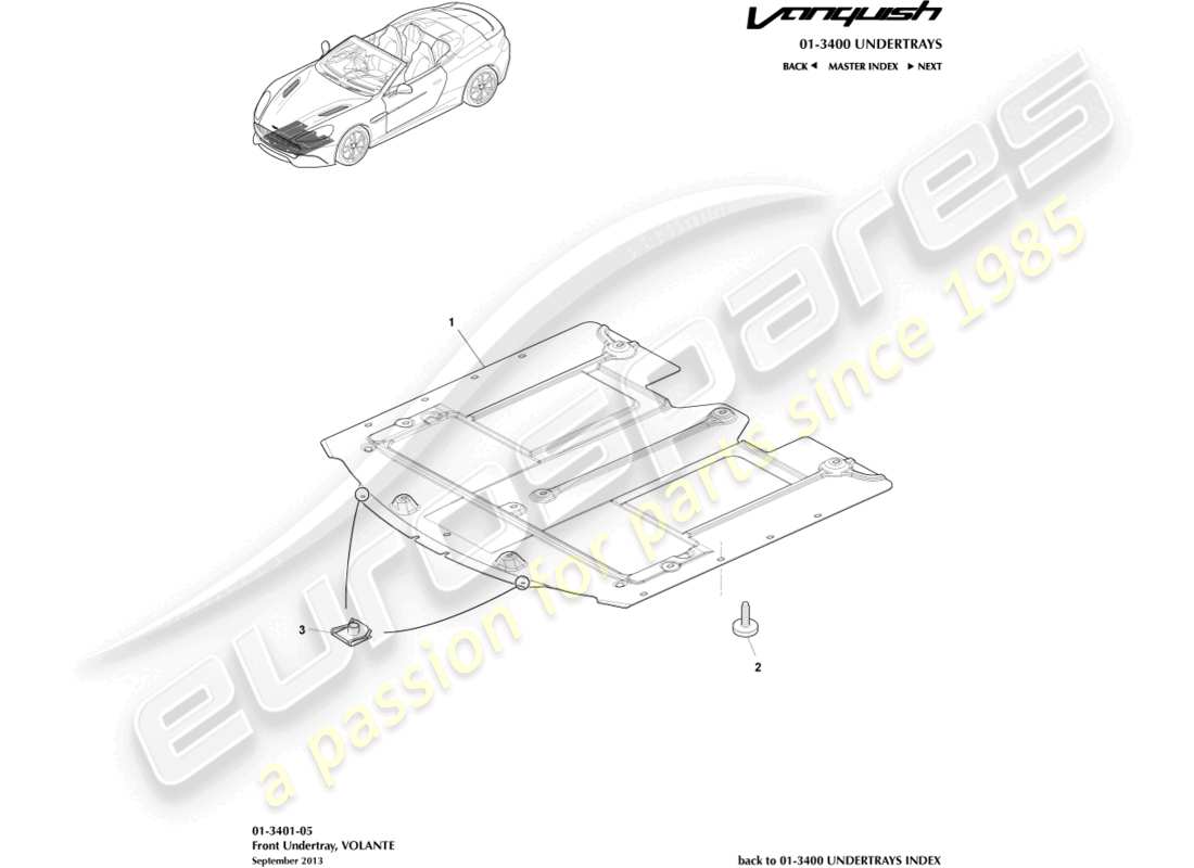 aston martin vanquish (2017) front undertray, volante part diagram