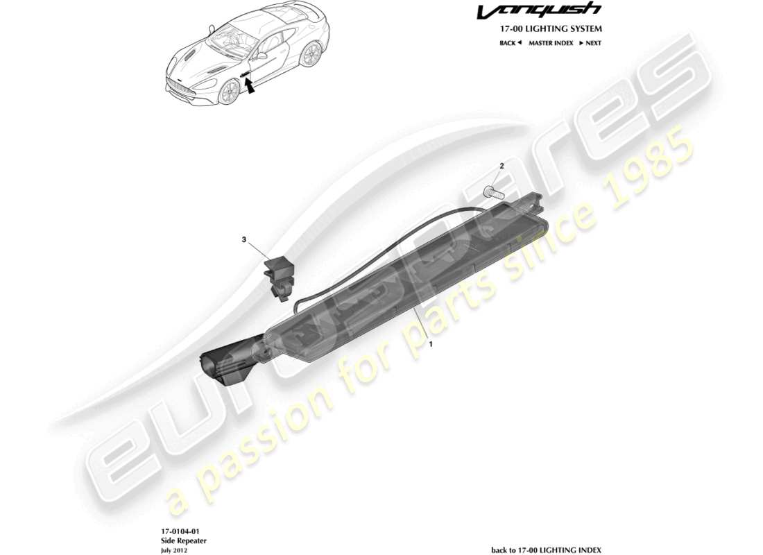 aston martin vanquish (2015) side repeaters part diagram