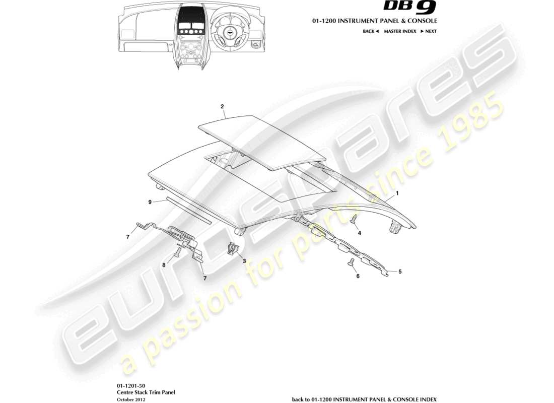 aston martin db9 (2014) centre stack trim panel parts diagram