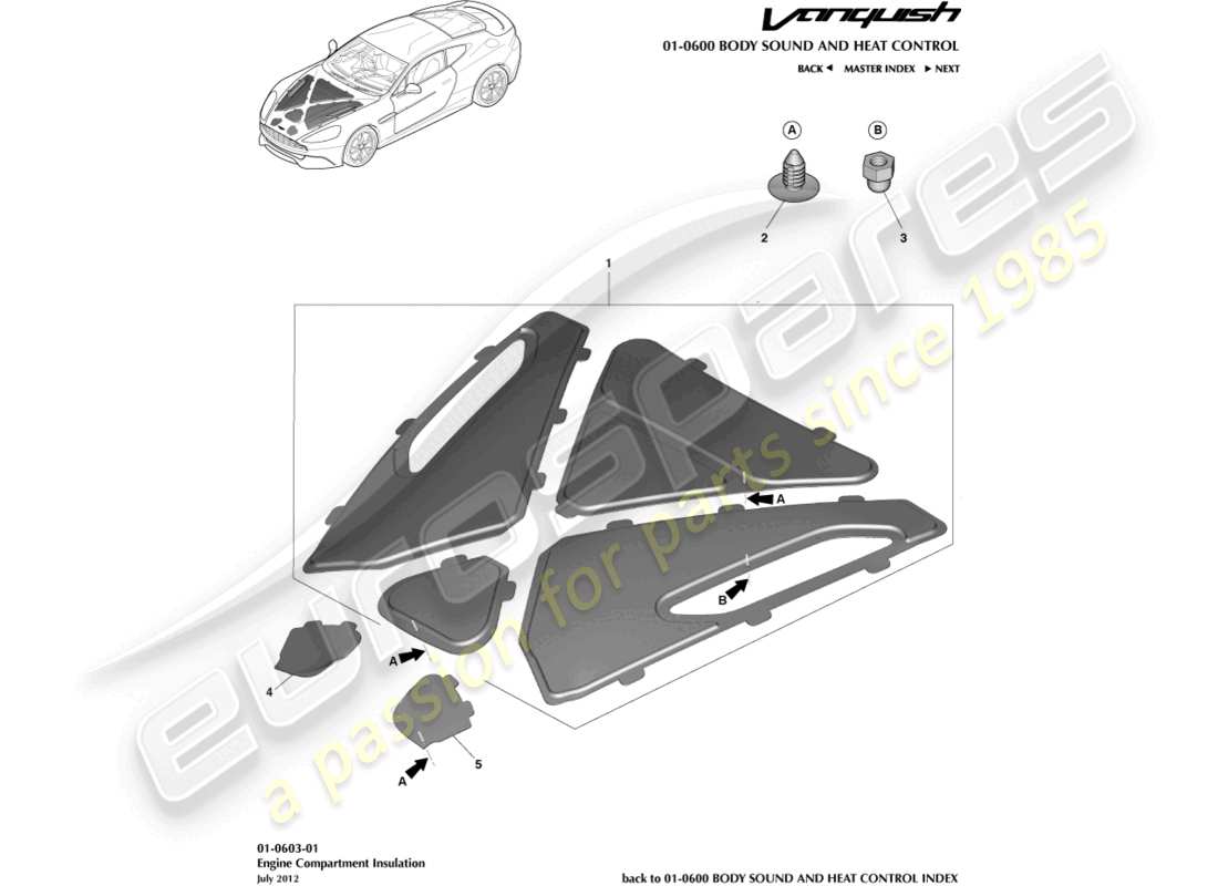 aston martin vanquish (2017) engine compartment trim part diagram