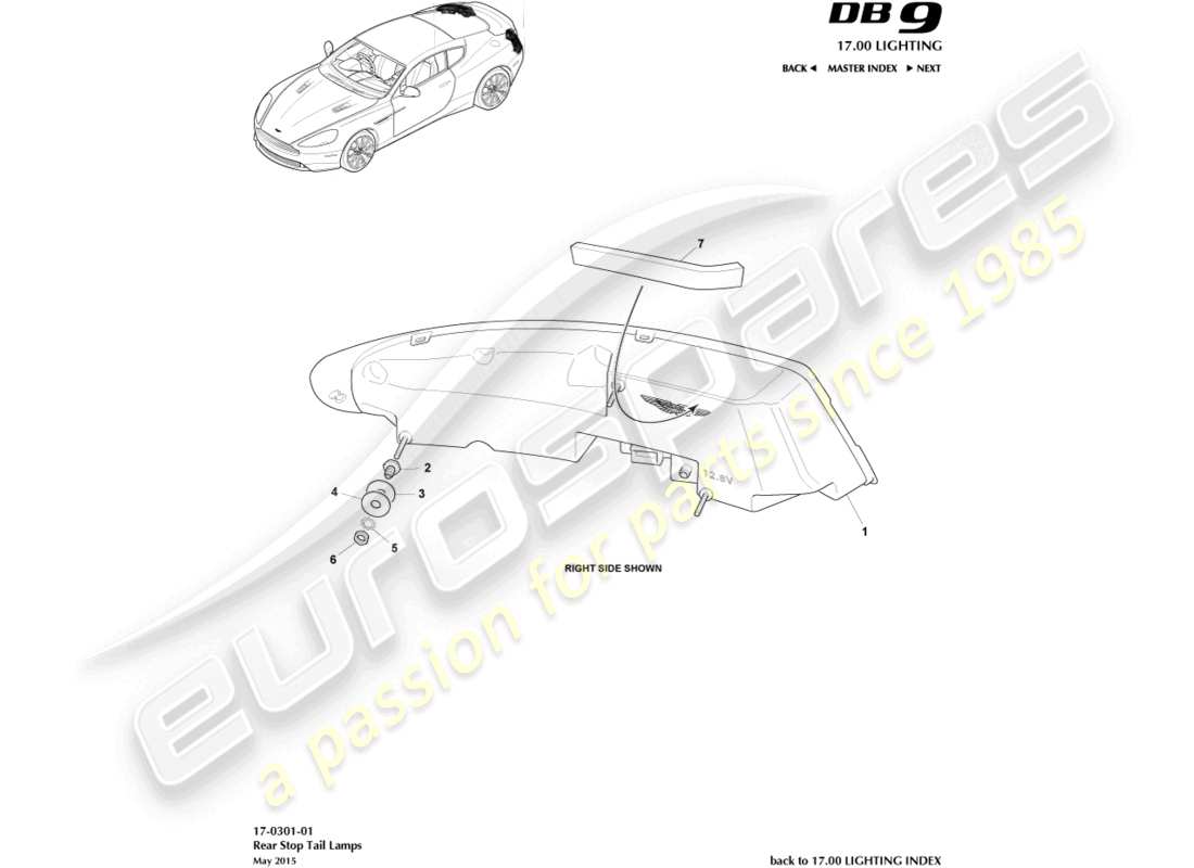 aston martin db9 (2016) rear lamps parts diagram