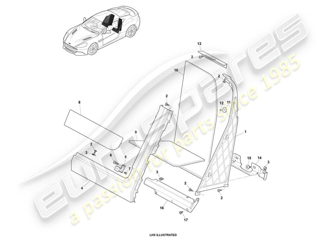 aston martin vanquish (2013) cabin rear trim, 2+0 coupe parts diagram