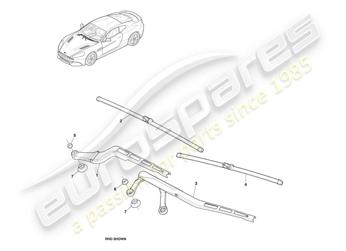 aston martin vanquish (2013) wiper blade assembly parts diagram