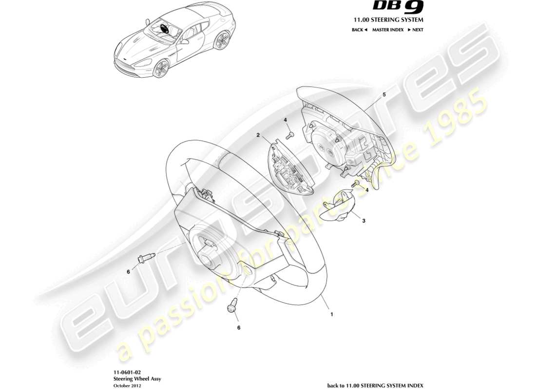 aston martin db9 (2015) steering wheel parts diagram