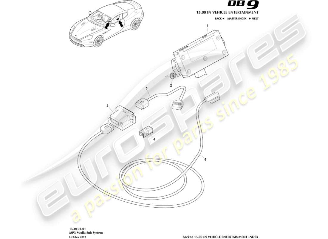 aston martin db9 (2015) mp3 media subsystem parts diagram