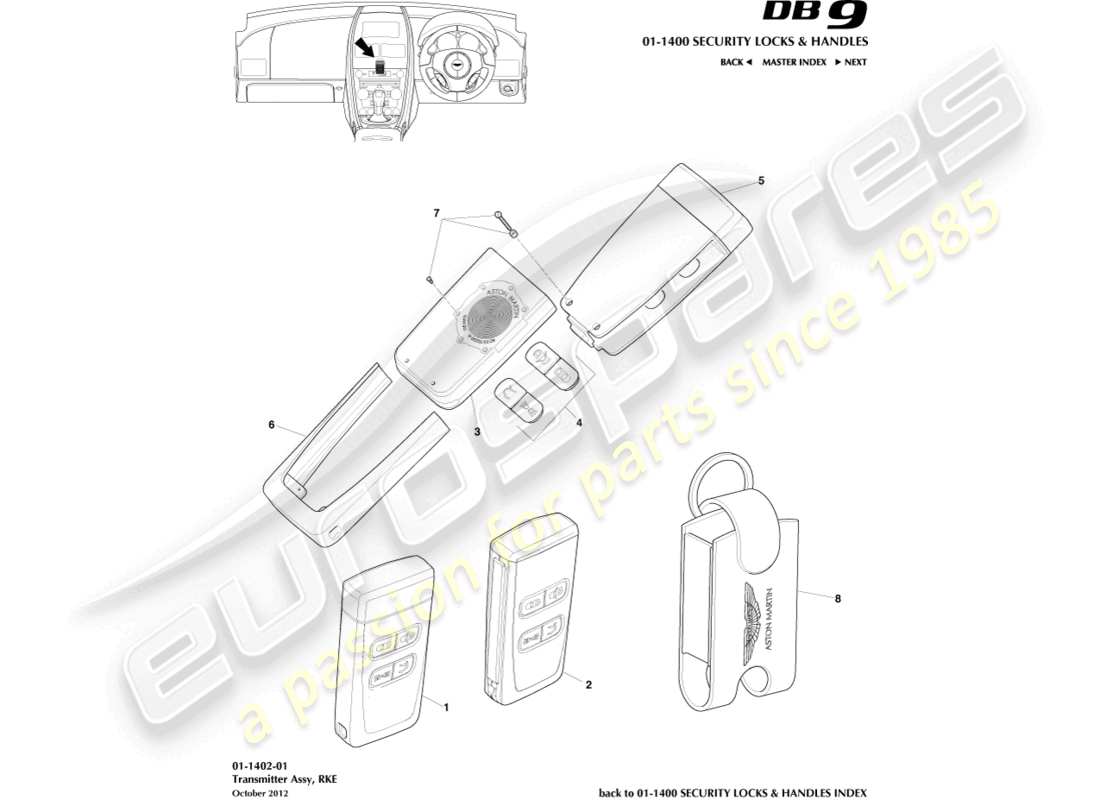 aston martin db9 (2014) rke transmitter parts diagram