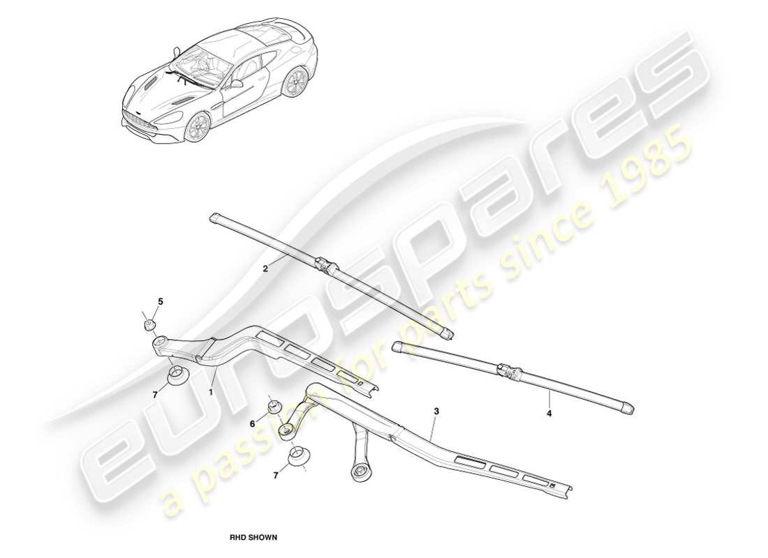 aston martin vanquish (2014) wiper blade assembly part diagram