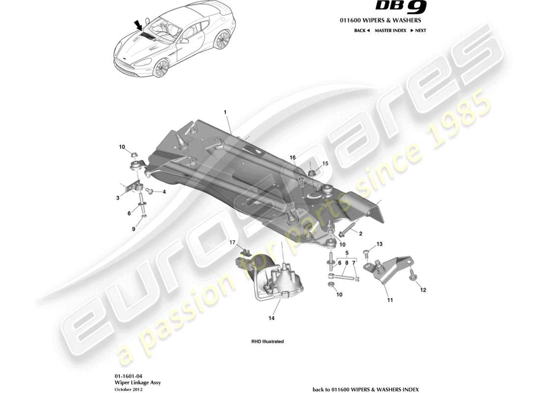 aston martin db9 (2014) wiper linkage parts diagram