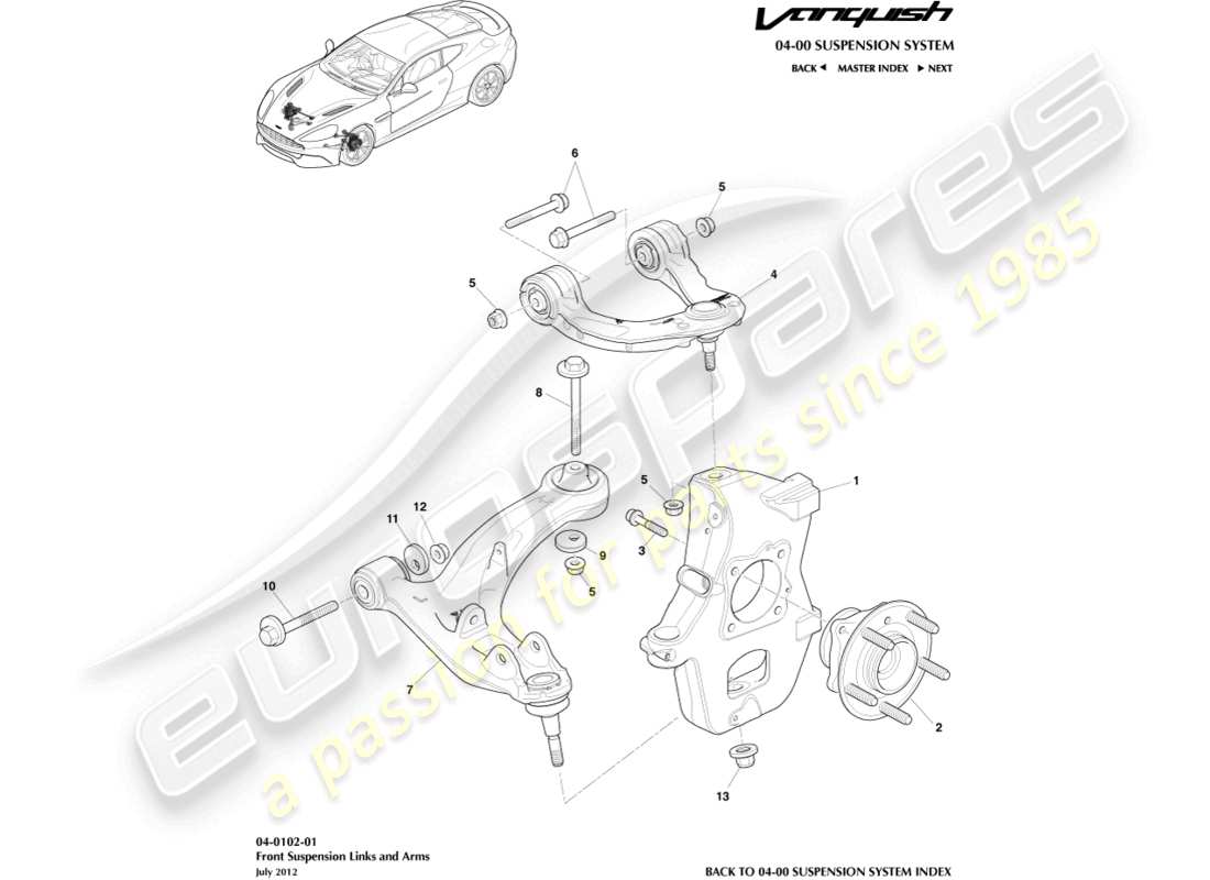 aston martin vanquish (2017) front suspension assembly part diagram