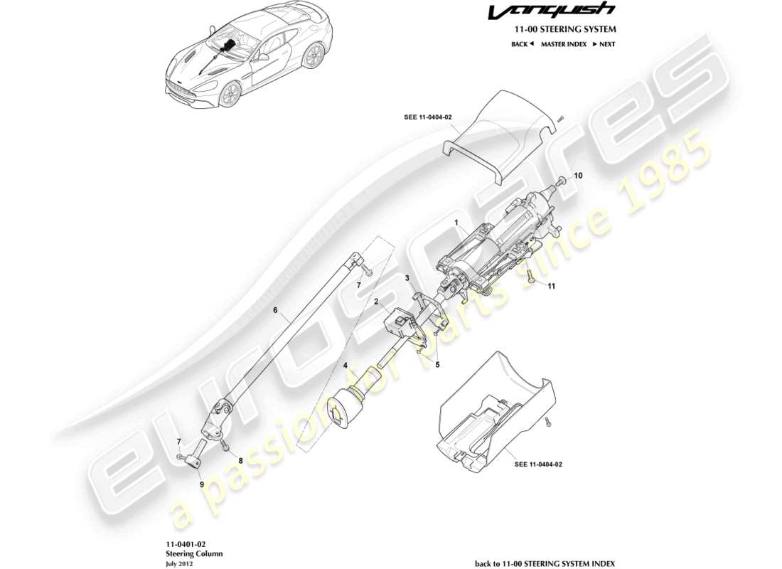 aston martin vanquish (2017) steering column assembly part diagram