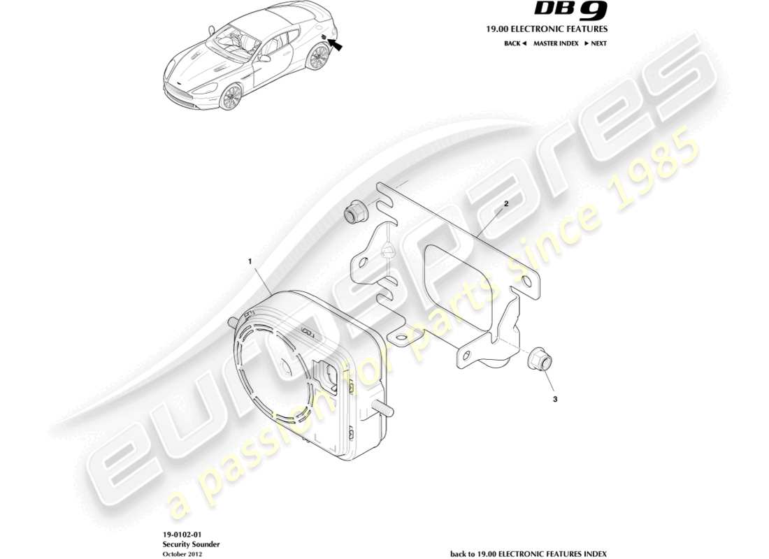 aston martin db9 (2016) alarm horns & sirens parts diagram