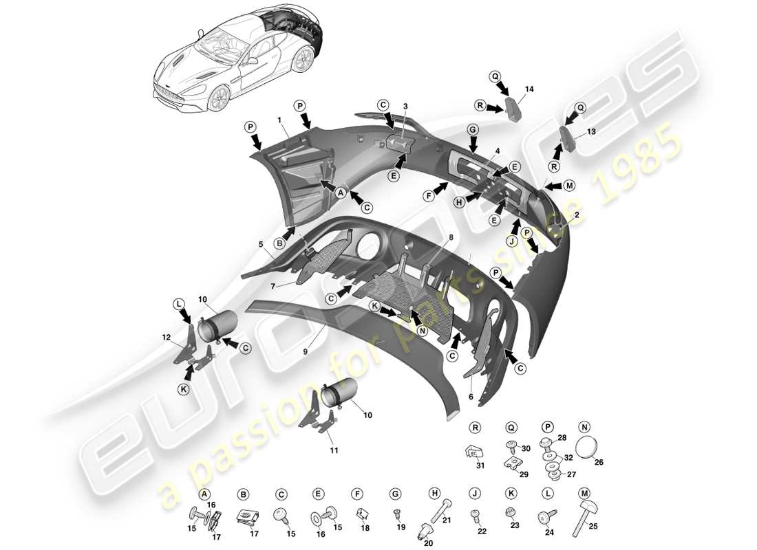 aston martin vanquish (2014) rear bumper part diagram