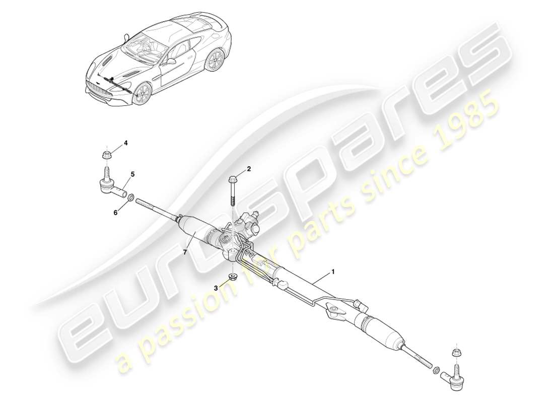 aston martin vanquish (2014) steering rack, rhd part diagram