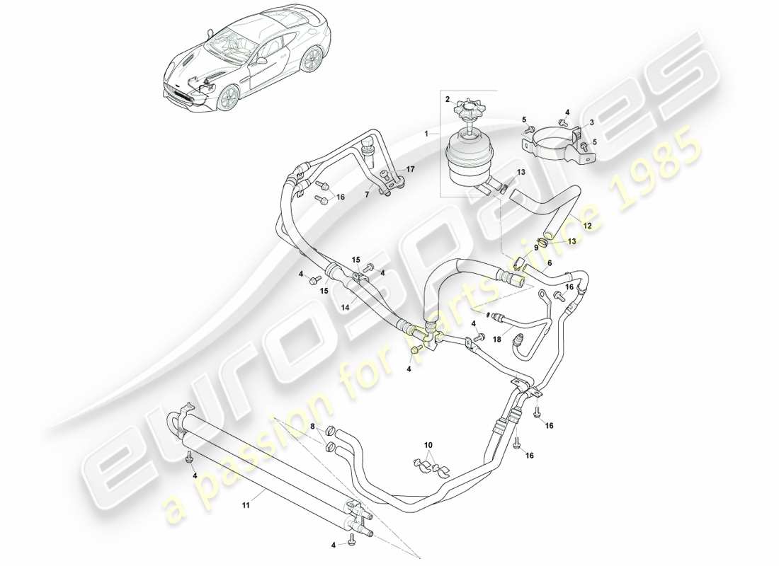 aston martin vanquish (2014) pas hoses, rhd to 15my part diagram