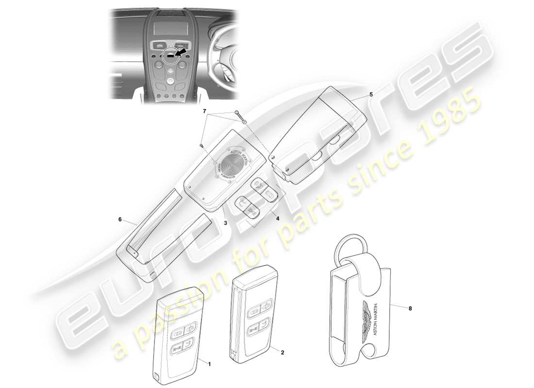 aston martin vanquish (2013) rke transmitter parts diagram