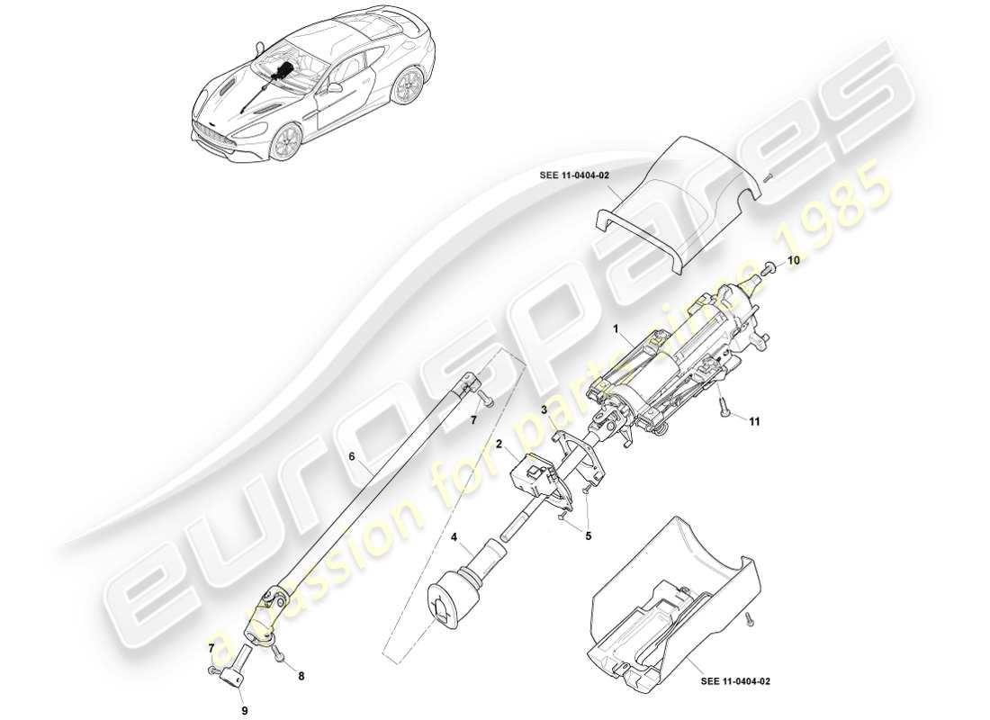aston martin vanquish (2013) steering column assembly parts diagram