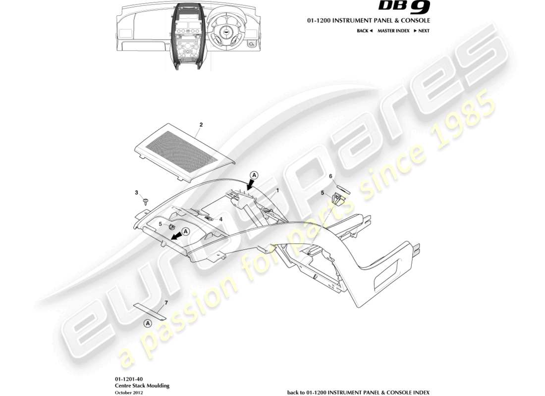 aston martin db9 (2015) centre stack moulding parts diagram