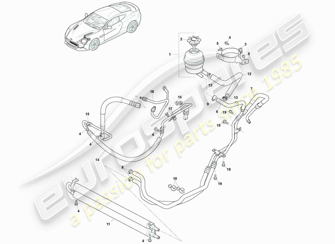 aston martin vanquish (2014) pas hoses, lhd to 15my part diagram