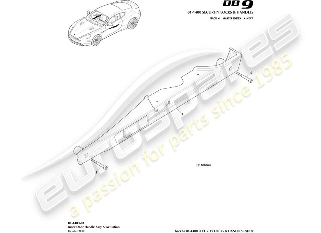 aston martin db9 (2014) inner handles & actuation parts diagram