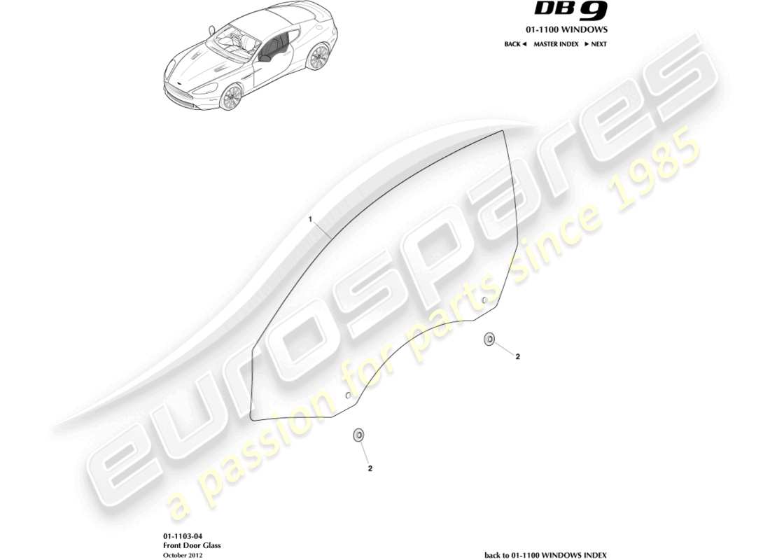 aston martin db9 (2014) front door glass parts diagram