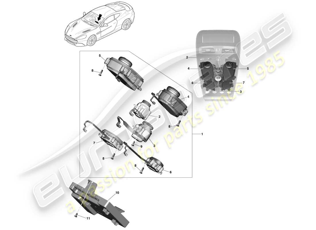 aston martin vanquish (2014) infotainment controls part diagram