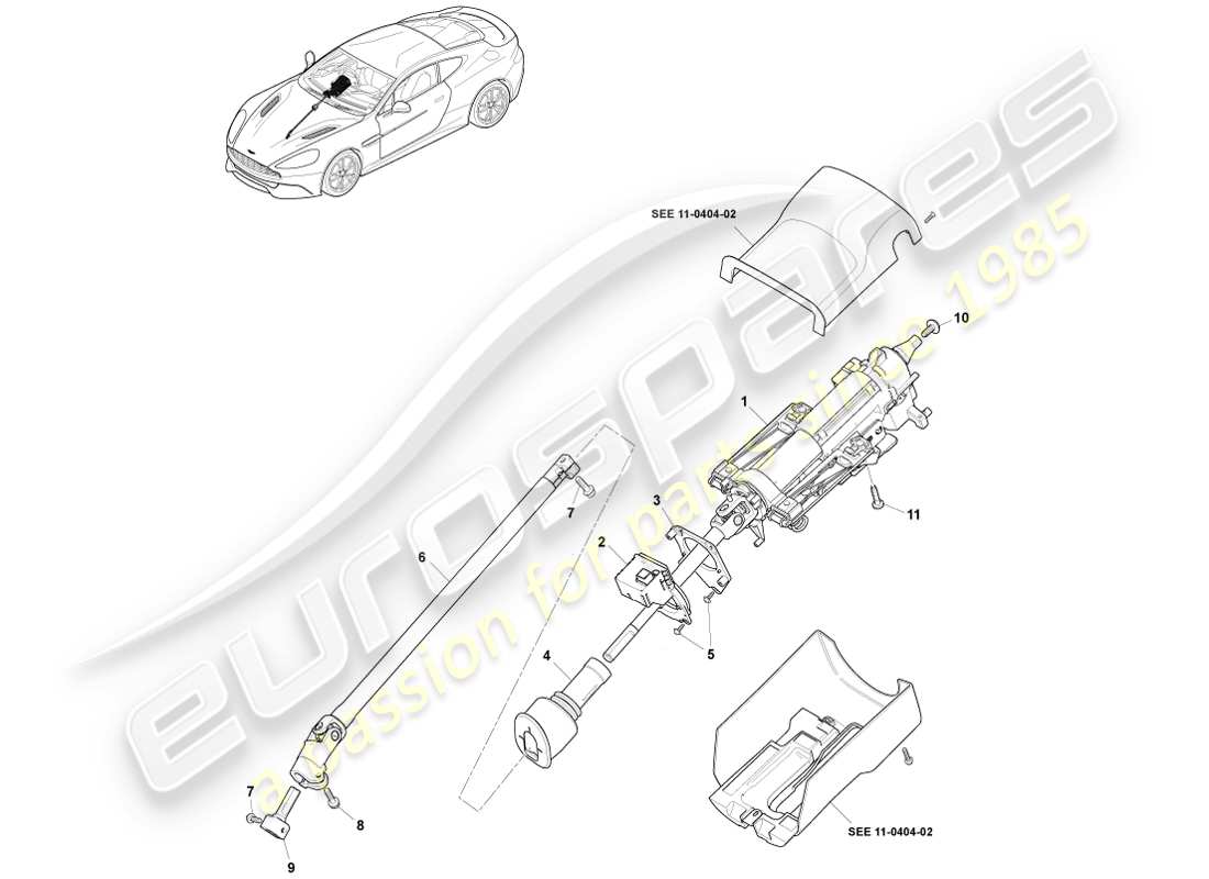 aston martin vanquish (2014) steering column assembly part diagram