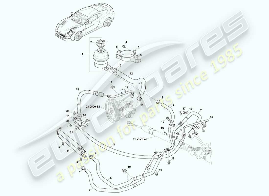 aston martin vanquish (2014) pas hoses, lhd 15my on part diagram