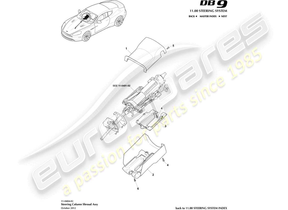 aston martin db9 (2013) column shroud parts diagram