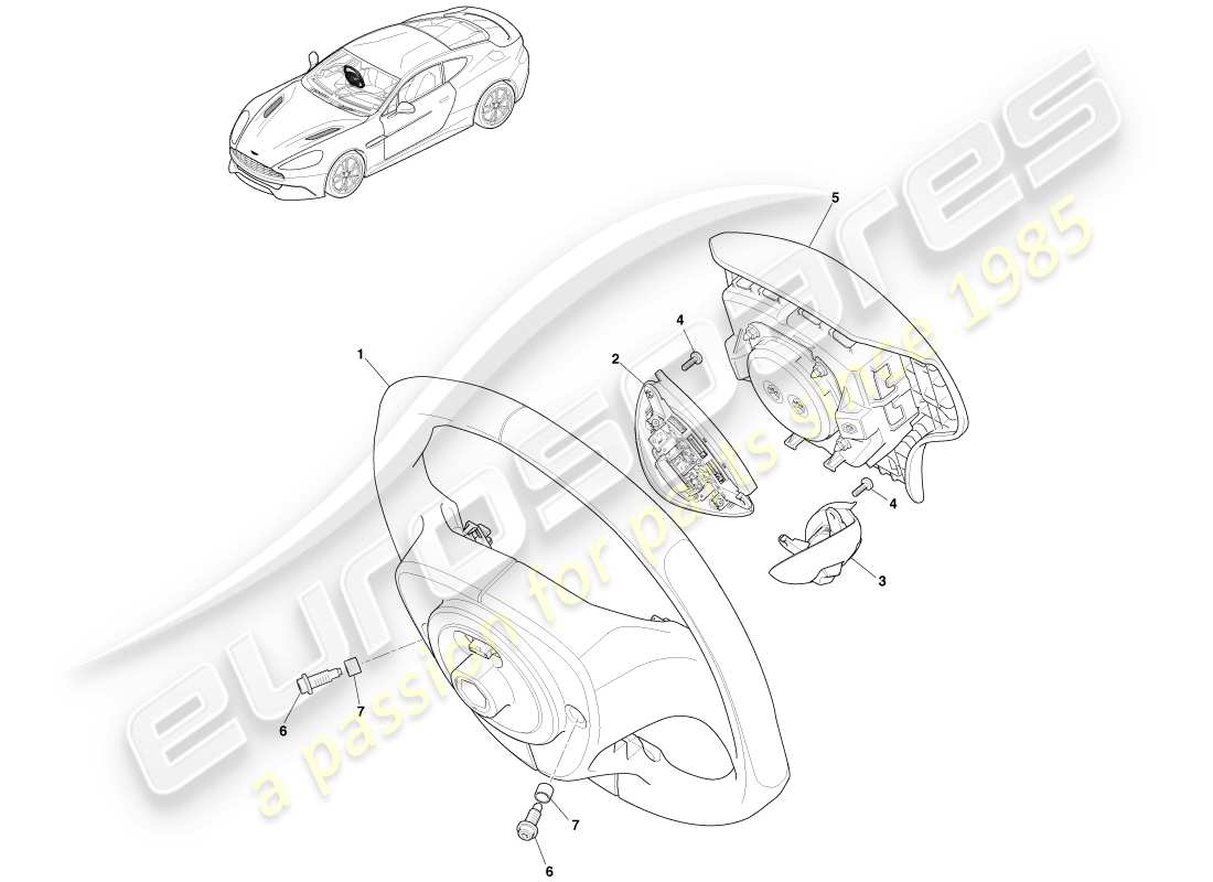 aston martin vanquish (2013) steering wheel, optional parts diagram