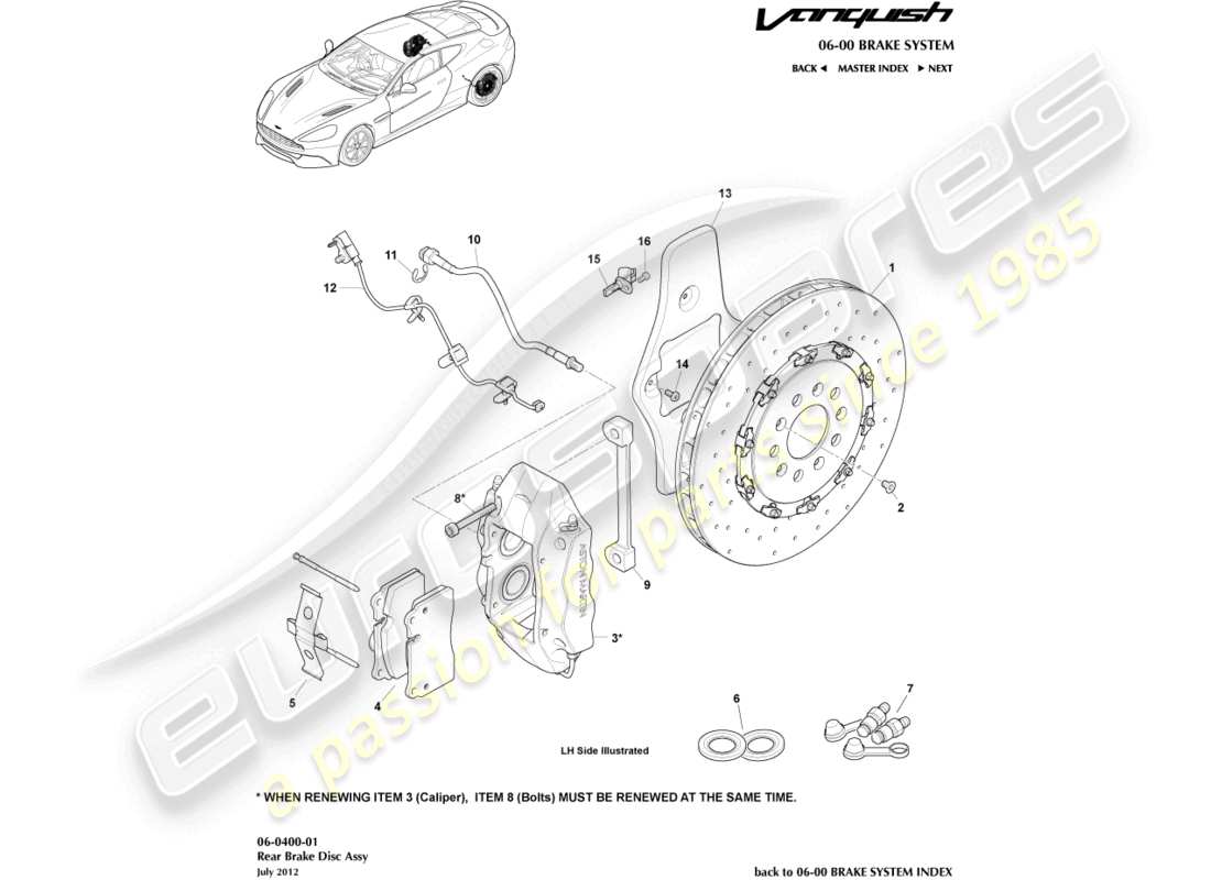 aston martin vanquish (2017) rear brake system part diagram