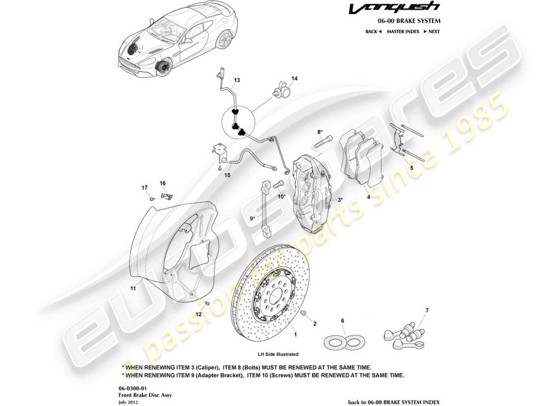 aston martin vanquish (2017) front brake system part diagram