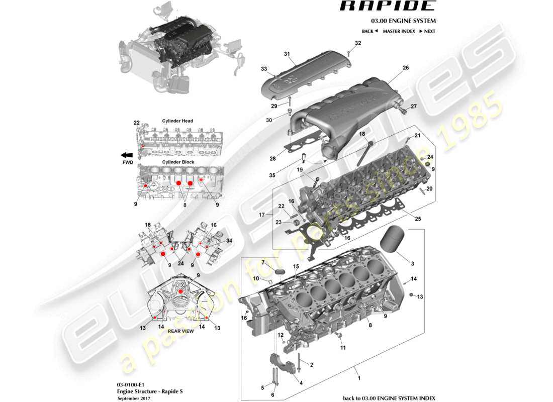 a part diagram from the aston martin rapide (2014) parts catalogue
