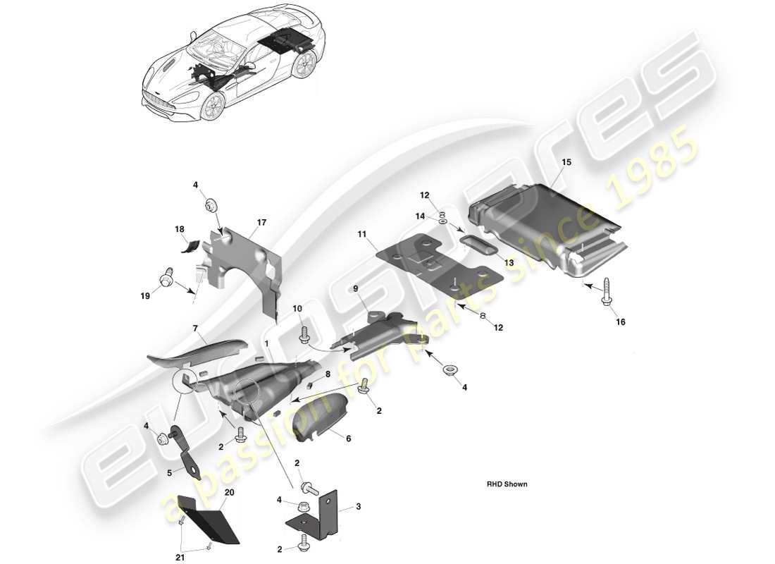 aston martin vanquish (2014) heat insulation, vehicle fit part diagram