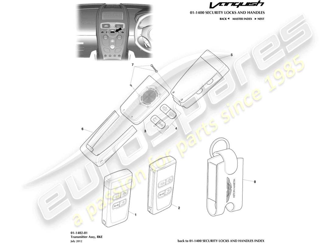aston martin vanquish (2015) rke transmitter part diagram