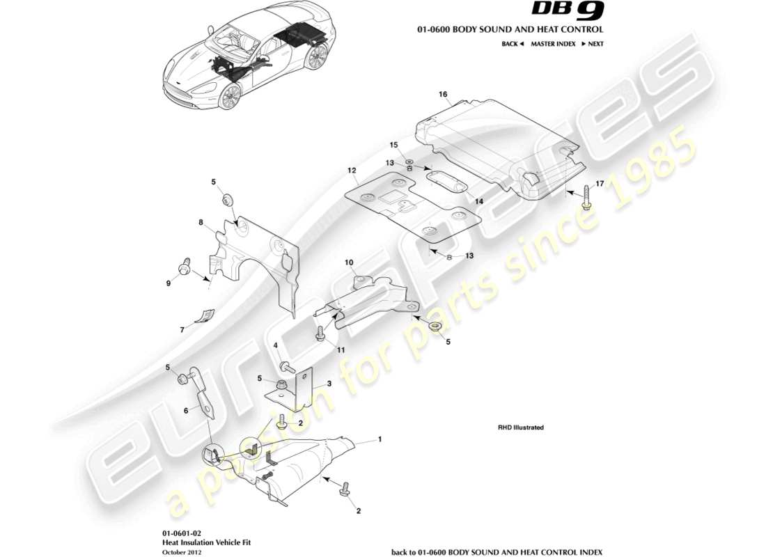 aston martin db9 (2013) heat insulation, vehicle fit parts diagram