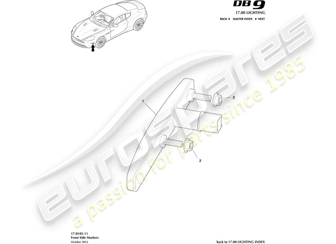 aston martin db9 (2013) front side markers parts diagram