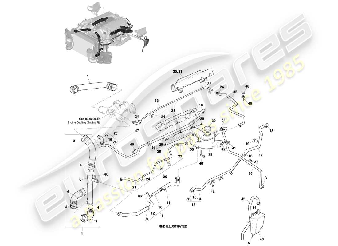 aston martin vanquish (2013) coolant reservoir & hoses parts diagram