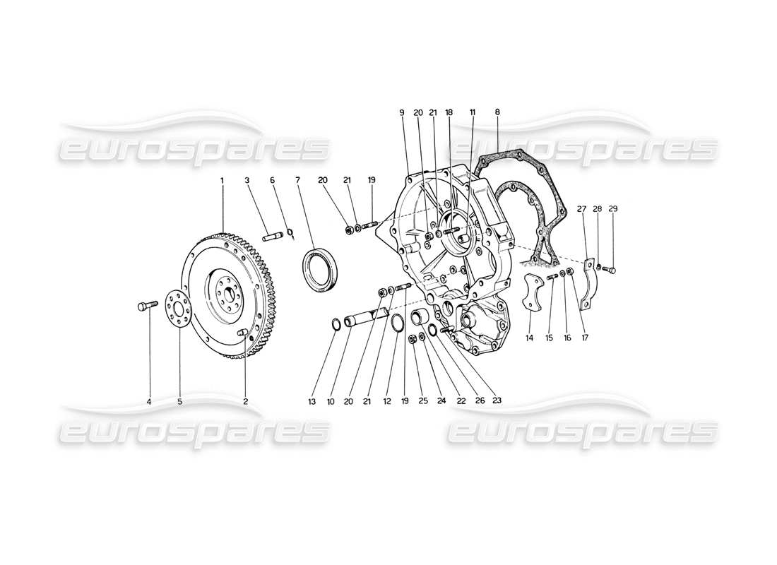 ferrari 246 dino (1975) flywheel and intermediate gearbox housing part diagram