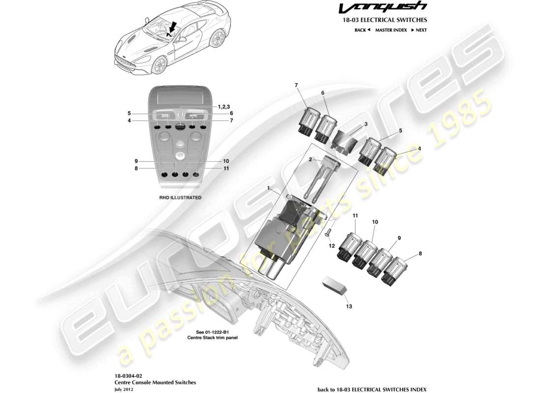 a part diagram from the aston martin vanquish parts catalogue