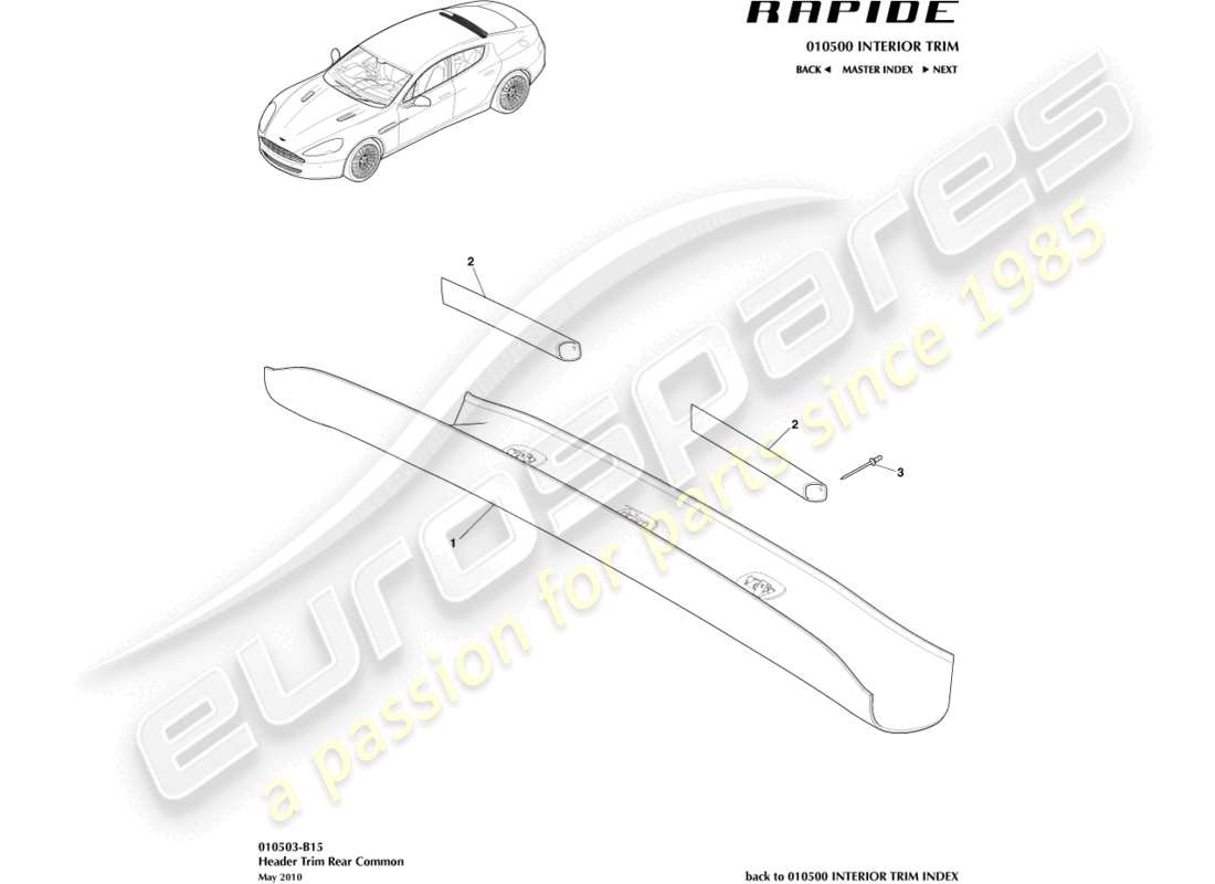 aston martin rapide (2013) rear header trim parts diagram