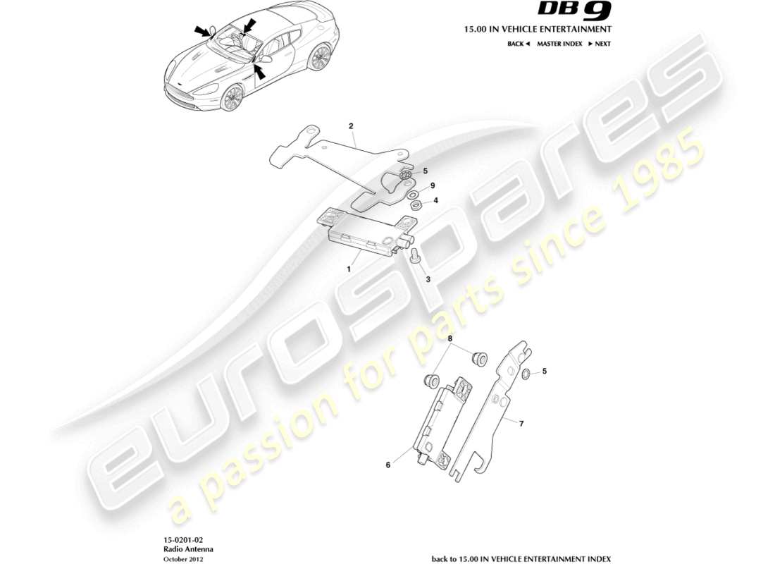 a part diagram from the aston martin db9 parts catalogue