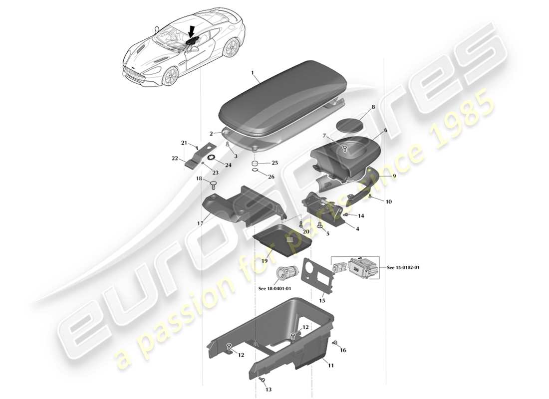 a part diagram from the aston martin vanquish (2014) parts catalogue