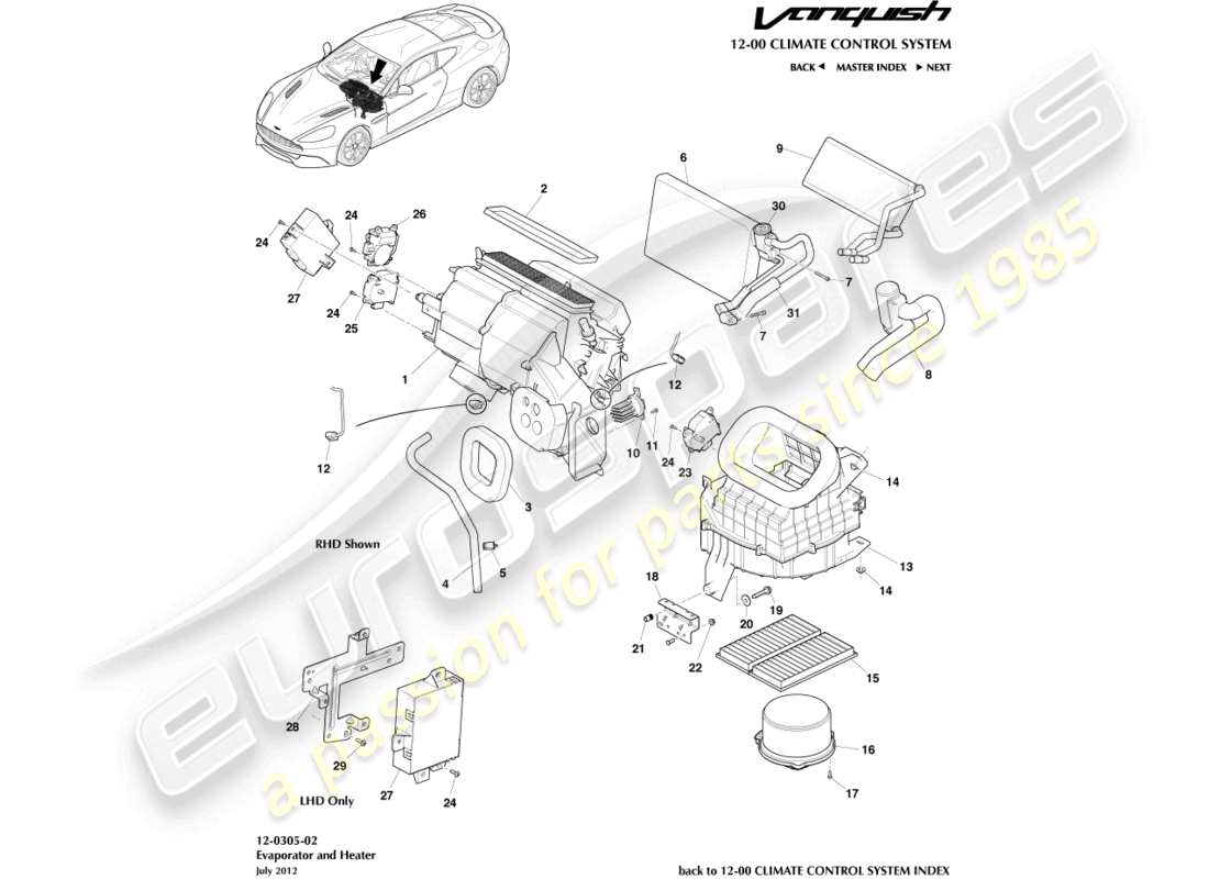 aston martin vanquish (2015) hvac unit part diagram