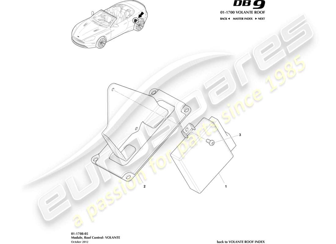 aston martin db9 (2016) roof control module parts diagram
