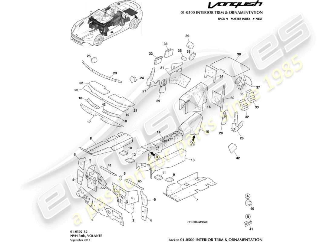 aston martin vanquish (2015) nvh pads, volante part diagram