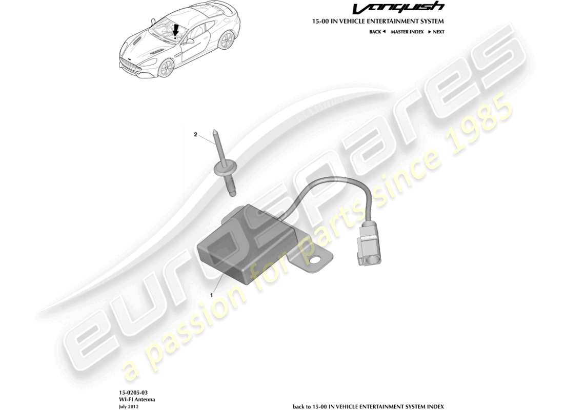 aston martin vanquish (2015) wi-fi antenna part diagram