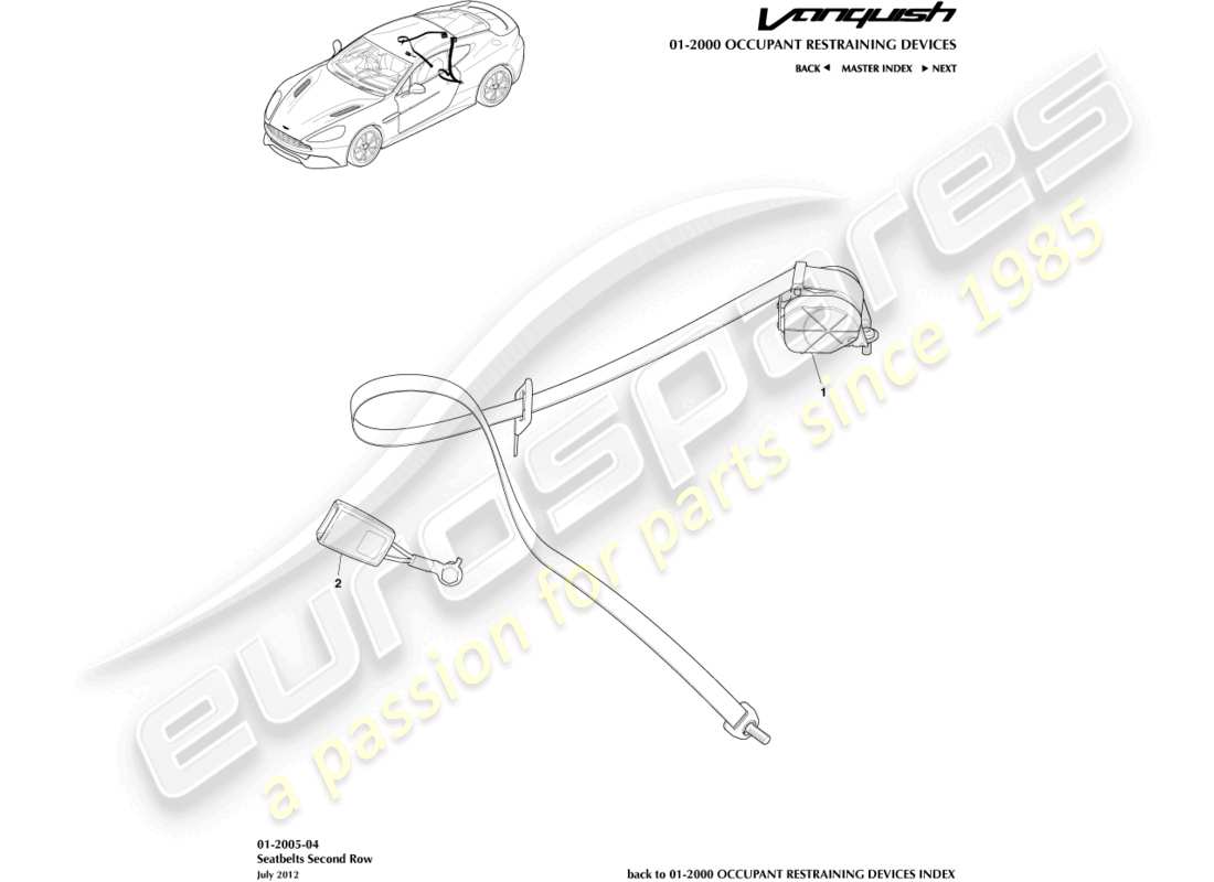 aston martin vanquish (2015) rear seat belts part diagram