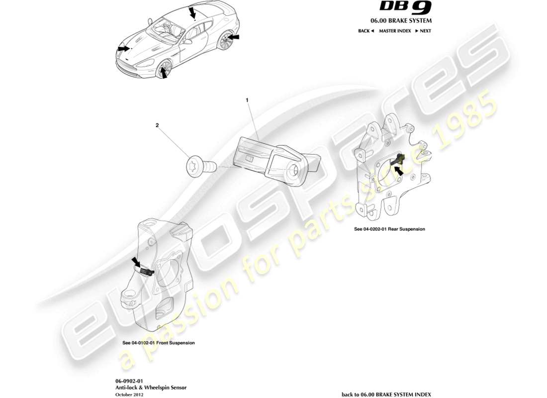 aston martin db9 (2016) wheel speed sensors parts diagram